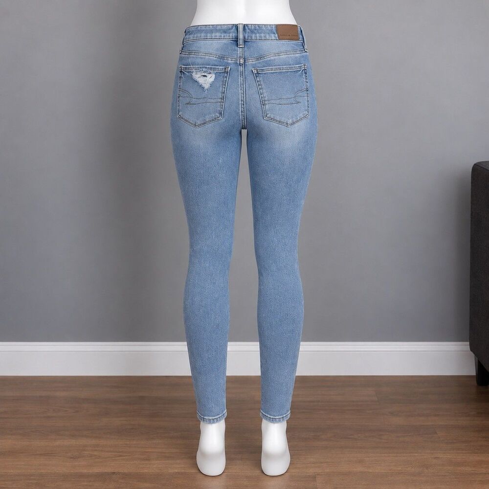 American Eagle Dream Jean Women’s 4 Regular Light Wash Distressed Skinny Y2K - Picture 2 of 11